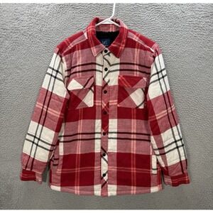 George Shirt Adult Small Red Plaid Fleece Lined Flannel Shacket Chore Workwear